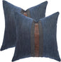Set of 2 Leather Throw Pillow Covers Cotton Linen Decor Patchwork Pillow Cover by BOYSUM