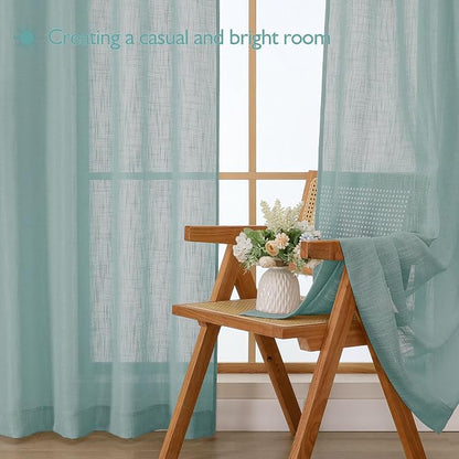Chyhomenyc Aqua Green Semi Sheer Curtains 36 Inch Length, Light Filtering Faux - Image 7