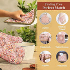 Maison d' Hermine Oven Gloves 100% Cotton Oven Mitt 7" x 13" with Loop Heat Resistant, BBQ, Cooking Gloves, Baking, Grilling, Kitchen, Handling Hot Pans (Pack of 1, Damask)