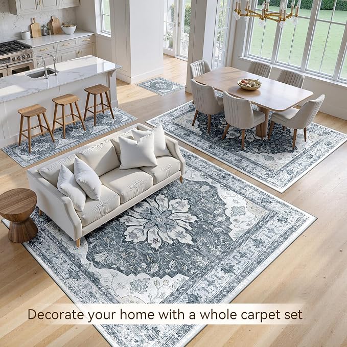 RELEANY Washable Area Rug, Water Repellent, Pet Friendly, Vintage Floral Boho - Image 7