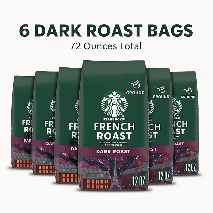 Starbucks Ground Coffee, Dark Roast Coffee, French Roast, 100% Arabica, 6 bags (12 oz each)