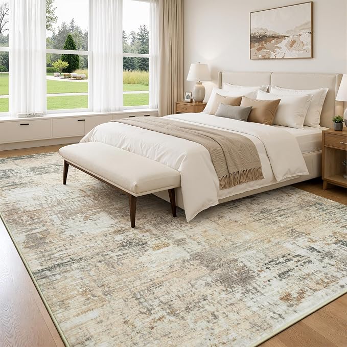 Rugflix 8x10 Area Rugs for Living Room, Washable Gold Beige Grey Large Rug | - Image 2