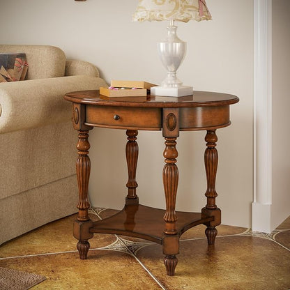 LEEMTORIG Oval Round End Table, 2-Tier Solid Wood End Table Side Table - Image 2