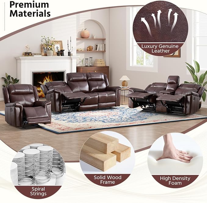 ANJ Geniune Leather Manual Loveseat Recliner Sofa Set of 2 - Image 8