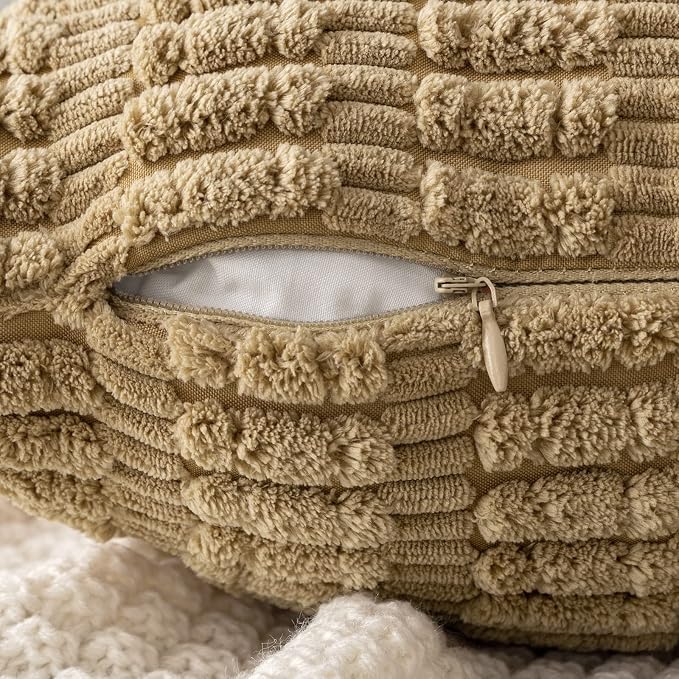MIULEE Corduroy Decorative Throw Pillow Covers 18x18 Khaki Pack of 2 | Soft - Image 3