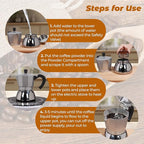 No Coating 6 Cup Aluminum and Stainless Steel Moka Pot Stovetop Espresso Maker Italian Coffee Machine 350ml 11.84oz Suitable for Gas Induction Stovetop Greca Coffee Maker Percolator Silver