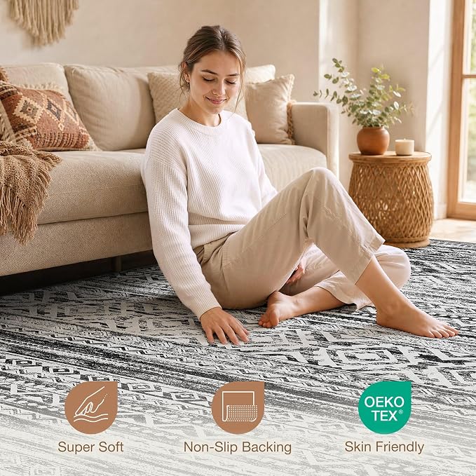cotiled Boho 5x8 Area Rugs for Living Room: Soft Moroccan Washable Rug | Solve - Image 3