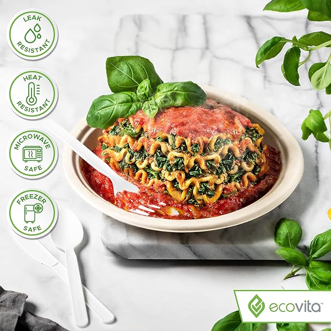 Ecovita 100% Compostable Paper Plates [7 in.] – 150 Disposable Plates Eco Friendly Sturdy Tree Free Liquid and Heat Resistant Alternative to Plastic or Paper Plates