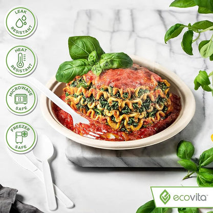 Ecovita 100% Compostable Paper Plates [7 in.] – 150 Disposable Plates Eco Friendly Sturdy Tree Free Liquid and Heat Resistant Alternative to Plastic or Paper Plates
