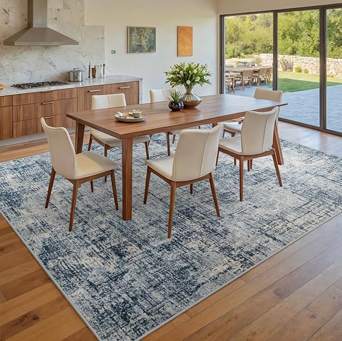 6x9 Washable Area Rug for Living Room Bedroom: Non-Slip Modern Blue Gold | - Image 8