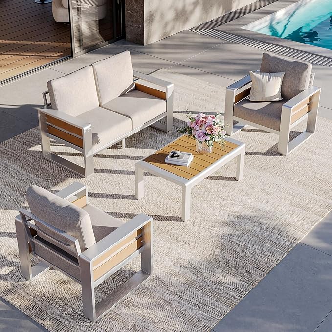 Aoxun Aluminum Outdoor Patio Furniture Set, 3 Seats Metal Sectional Patio - Image 7