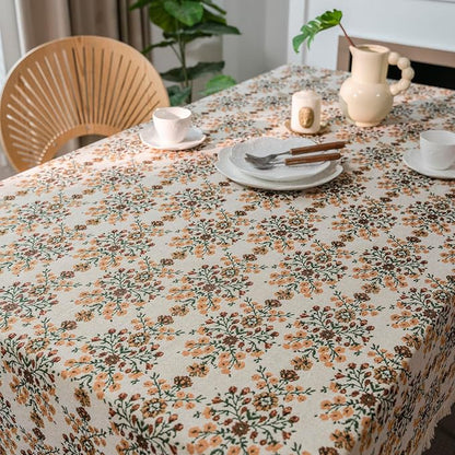VClife Beige Floral Print Table Cloth, Linen Texture Tablecloth - Image 7