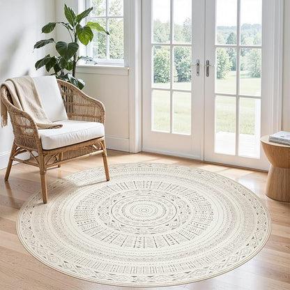 cotiled 5x5 Round Rug 5ft Circle Living Room Boho Area Rugs | Washable Foldable by COTILED