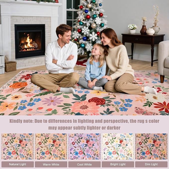 PLHXFR 2x3 Small Entryway Rug: Floral Washable Indoor Soft Carpet Beige | - Image 9
