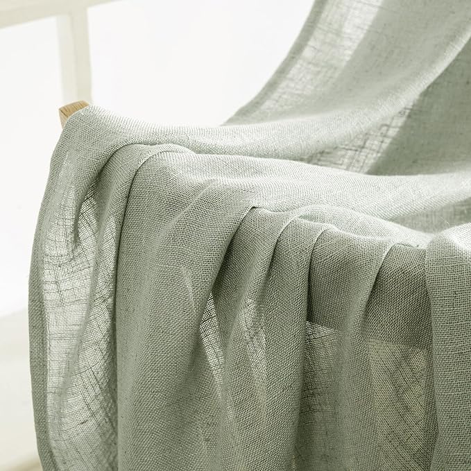 MIULEE Sage Linen Curtains 52x54 Inch Long 2 Panels of Green Window Drapes | - Image 6