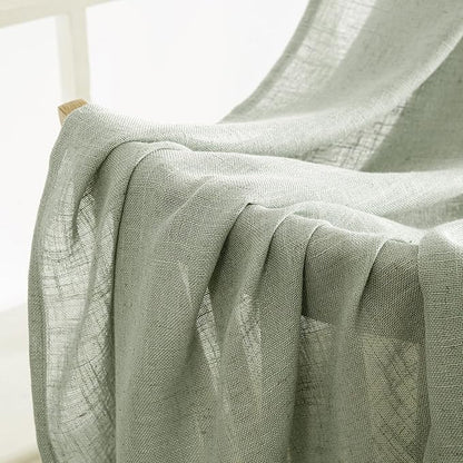 MIULEE Sage Linen Curtains 52x63 Inch Long 2 Panels of Green Window Drapes | - Image 6