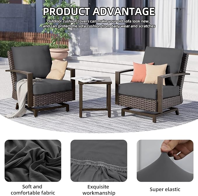 14Pcs Outdoor Cushion Covers, Elastic Patio Cushion Covers | Washable, - Image 3