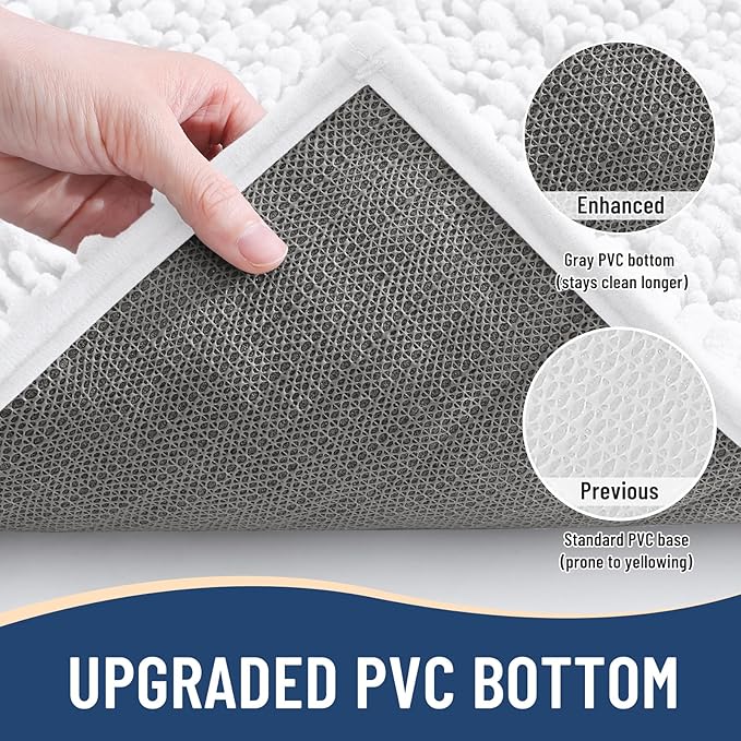 Arotive Luxury Chenille Bathroom Rug Mat, Extra Soft Thick Absorbent Shaggy Bath Rugs, Non-Slip Machine Wash Dry, Plush Bath Mats for Bathroom, Shower and Tub, 70x24, White