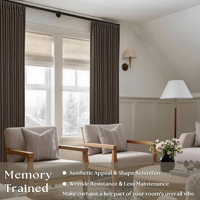 Dark Chocolate 90 Inch Pinch Pleated Semi Sheer Linen Curtains 2 Panels | - Image 2