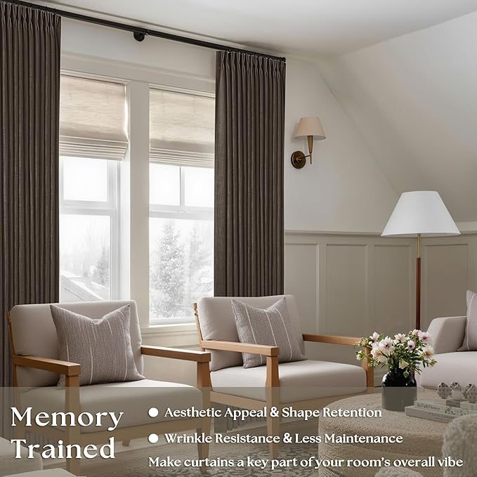 Dark Chocolate 108 Inch Pinch Pleated Semi Sheer Linen Curtains 2 Panels | - Image 2