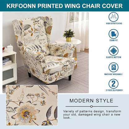 KRFOONN Wingback Chair Covers Slipcovers 2 Piece Stretch Wing Chair Covers - Image 4