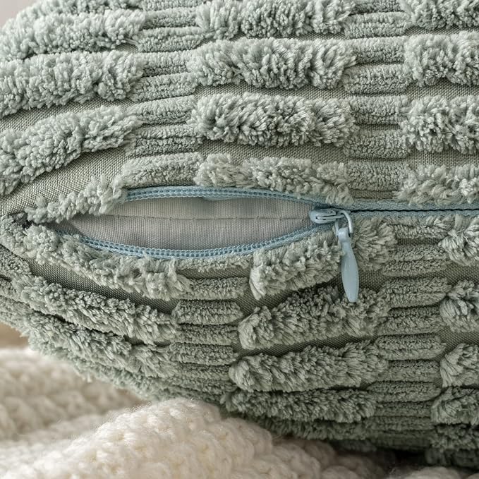MIULEE Corduroy Decorative Throw Pillow Covers 12x12 Grey Green Pack of 2 | - Image 3