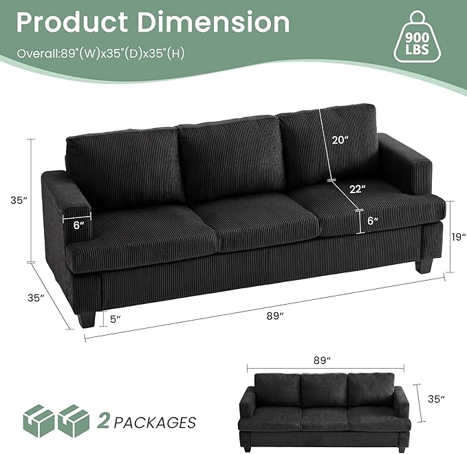 YOUDENOVA 3 Pieces Corduroy Couch Set - Image 2