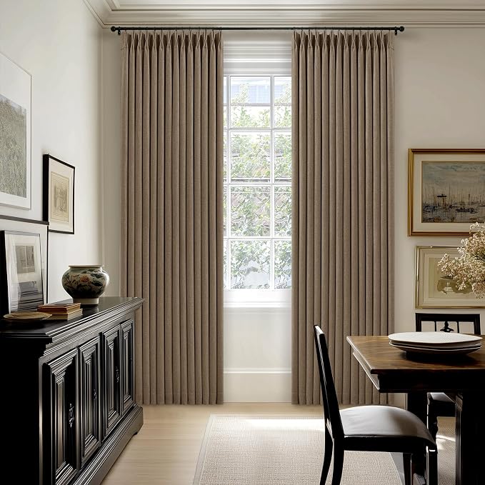 Latte 96 Inch Pinch Pleated Blackout Linen Curtains - Image 8