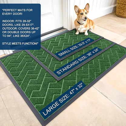 OLANLY Front Door Mat Outside 59x34, All-Season Absorbent Rubber Doormat | Green - Image 2