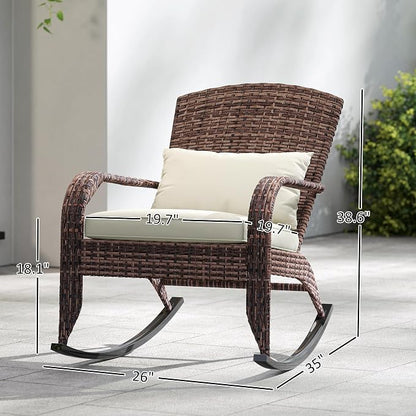 Outsunny Outdoor Wicker Adirondack Rocking Chair, Patio Rattan Rocker Chair - Image 3