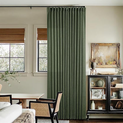 108 Inch Linen Memory Trained Pleated Curtains Olive Green by Twodrapes