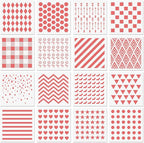 6x6in Cookie Stencils for Royal Icing Cookies Sugar Cookie, 16 Pcs Reusable Plastic Biscuit Cake Stencils with Checkered Buffalo Plaid Star Dots Shape for Airbrush Baking Craft Drawing DIY Art Decor