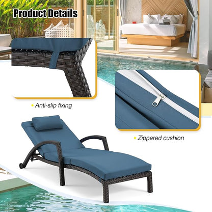 HOMREST Chaise Lounge Chairs Set of 6, PE Rattan Wicker Patio Lounge Chair - Image 7