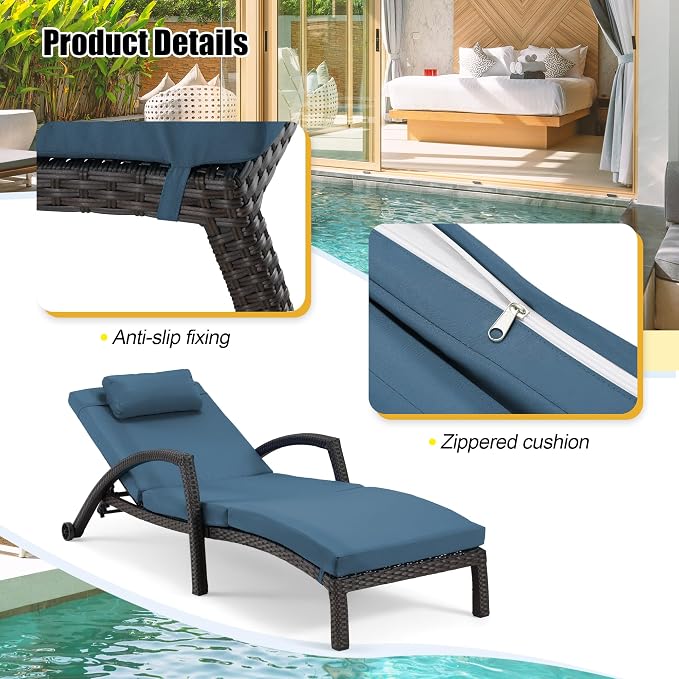 HOMREST Chaise Lounge Chairs Set of 2, PE Rattan Wicker Patio Lounge Chair - Image 6