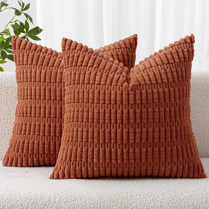 MIULEE Fall Euro Sham Corduroy Decorative Throw Pillow Covers 22x22 Rust | by MIULEE