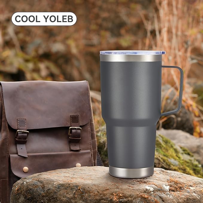 30 oz Tumbler with Handle and Lid, Stainless Steel Tumblers Double Wall Vacuum Insulated Travel Mug Leak Proof Cup Keep Drinks Cold and Hot Grey, 1 Pack
