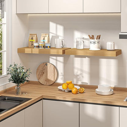 32Inch Oak Floating Shelves for Wall, 12 Inch Deep Shelves for Bedroom - Image 2