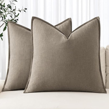 MIULEE Decorative Linen Euro Sham Pillow Covers 24x24 Inch Tan Taupe | Boho by MIULEE