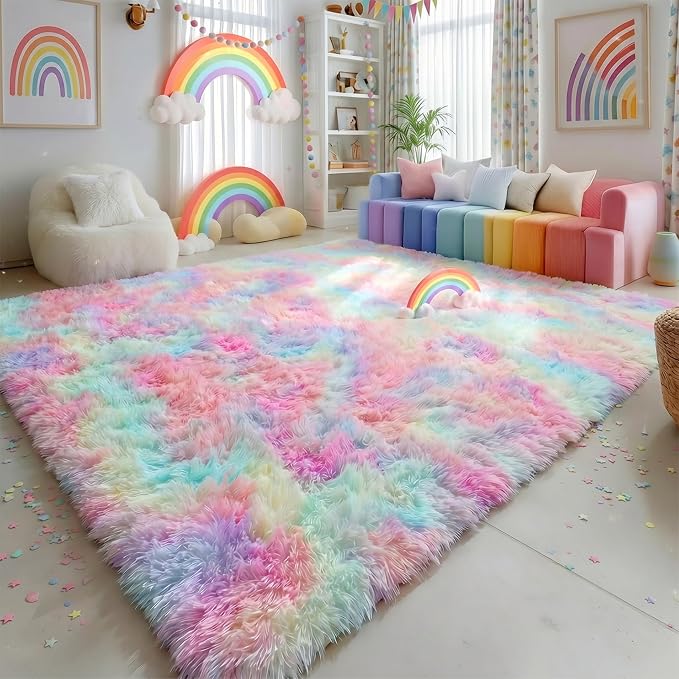 Amdrebio Rainbow Unicorn Large Fuzzy Rug 8x10 - Image 4