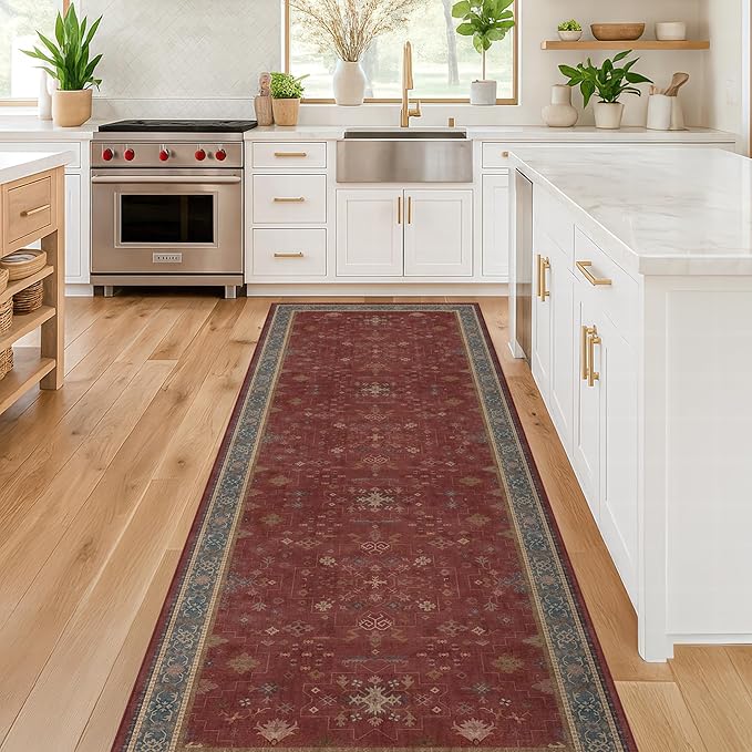 Dark Red 2'6''x10' Wide Hallway Runner Rug - 10ft Long Washable Non Slip Indoor - Image 3