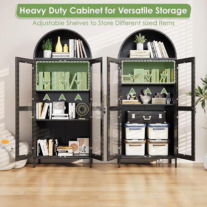 73" Black Metal Arched Display Cabinet - Image 5