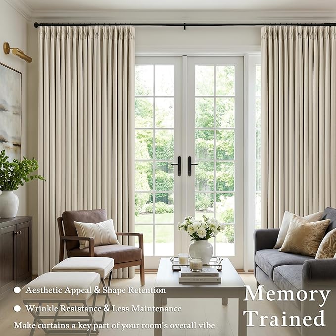 Oatmeal Beige Extra Wide Blackout 60 x 96 Inch Pinch Pleat Curtains 1 Panel | - Image 3