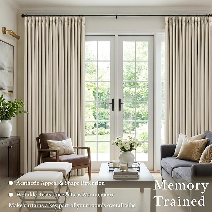 Oatmeal Beige Extra Wide Blackout 60 x 90 Inch Pinch Pleat Curtains 1 Panel | - Image 3