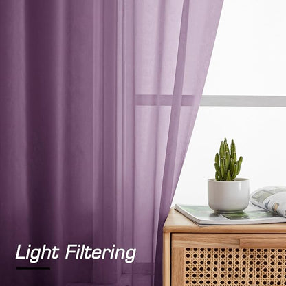 Simplebrand Plum Purple Sheer Curtains 96 Inches Long 2 Panels, Light Filtering - Image 3