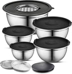 AVADOR Premium Stainless Steel Mixing Bowls Sets Brushed Stainless Steel Mixing Bowl Set, Easy To Clean, Space Saving, Great for Cooking, Baking, Prepping Needs (8 pc with Lid and Grater)