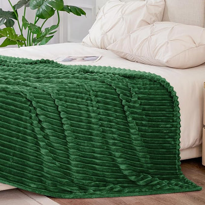 BEDELITE Ribbed Jacquard Dark Green King Size Blankets - Image 6