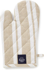 Encasa Homes Long 14 inch Oven Microwave Hand Gloves Mitts (2 pc Set) for Kitchen Cooking & Baking - Heat Resistant, Thick & Safe, Protection of Hands from Hot Utensils - Franca Beige Stripes
