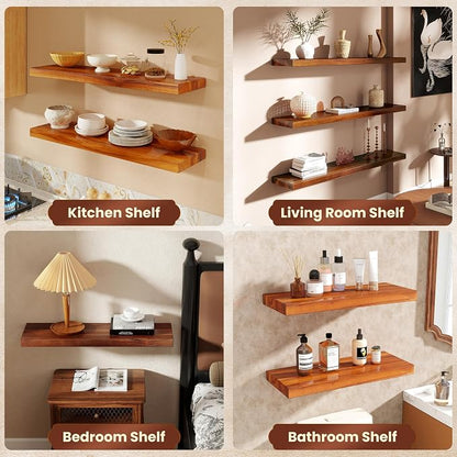 32 Inch Teak Floating Shelves Set of 2 - Image 7