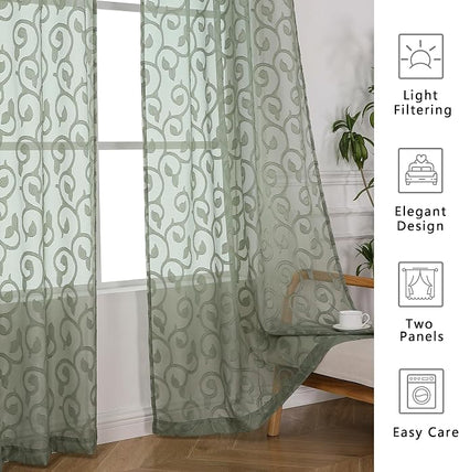 Furman Sheer Sage Green Curtains 84 inches Long - Image 5