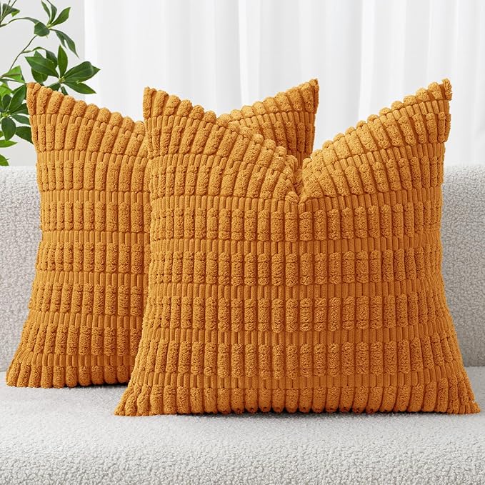 MIULEE Euro Fall Corduroy Decorative Throw Pillow Covers 24x24 Burnt Orange | by MIULEE